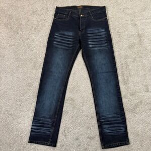 Edwin Jeans Mens 34 Blue Limited Version Embroidered Dark Wash Denim Straight